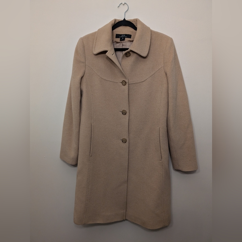 100% Camel Hair Coat Size 10 | Classic Camel Wool Blend Look | Mid-Length